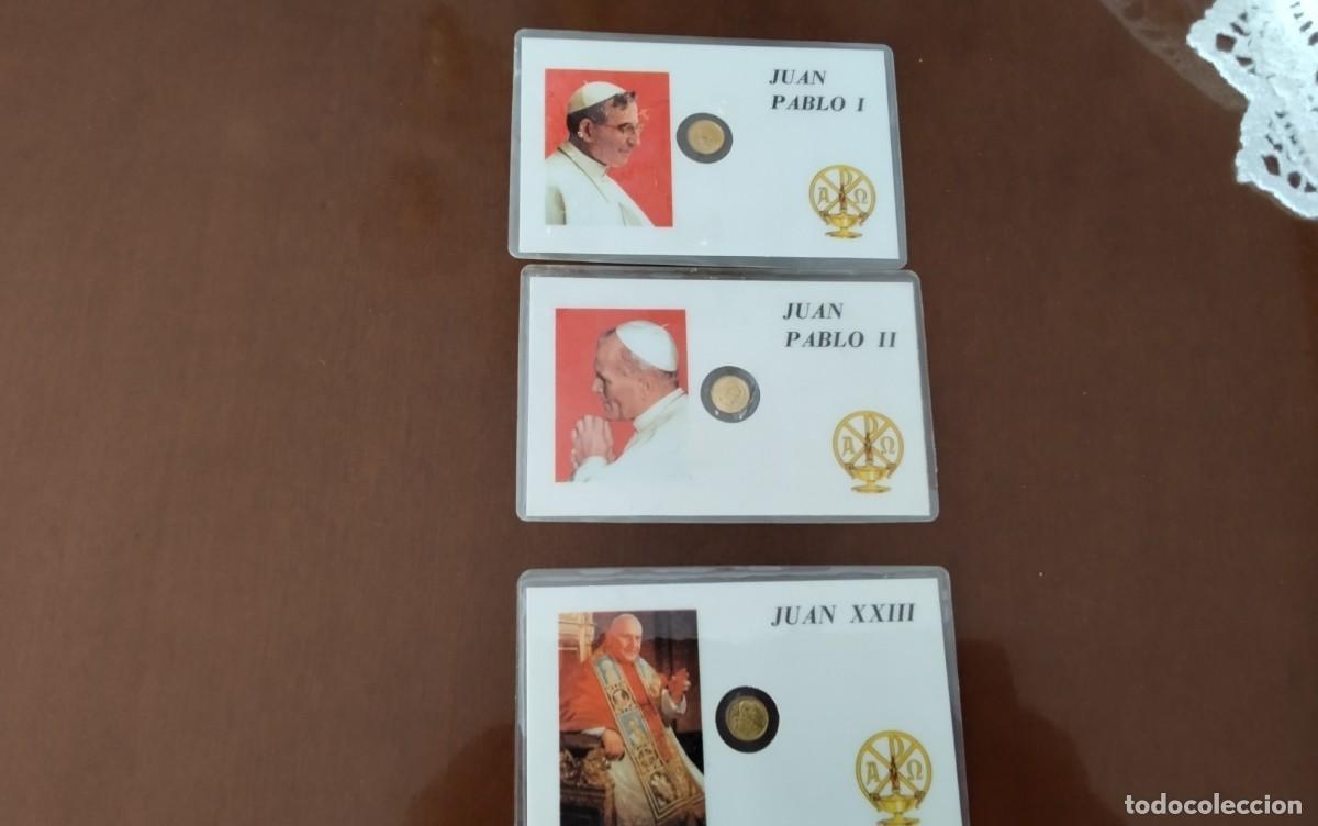 Monedas de Espa&ntilde;a: TRES TARJETAS CONMEMORATIVAS DE TRES PAPAS JUANPABLO I JUAN PABLO II Y JUAN XXIII CON MONEDA , VER