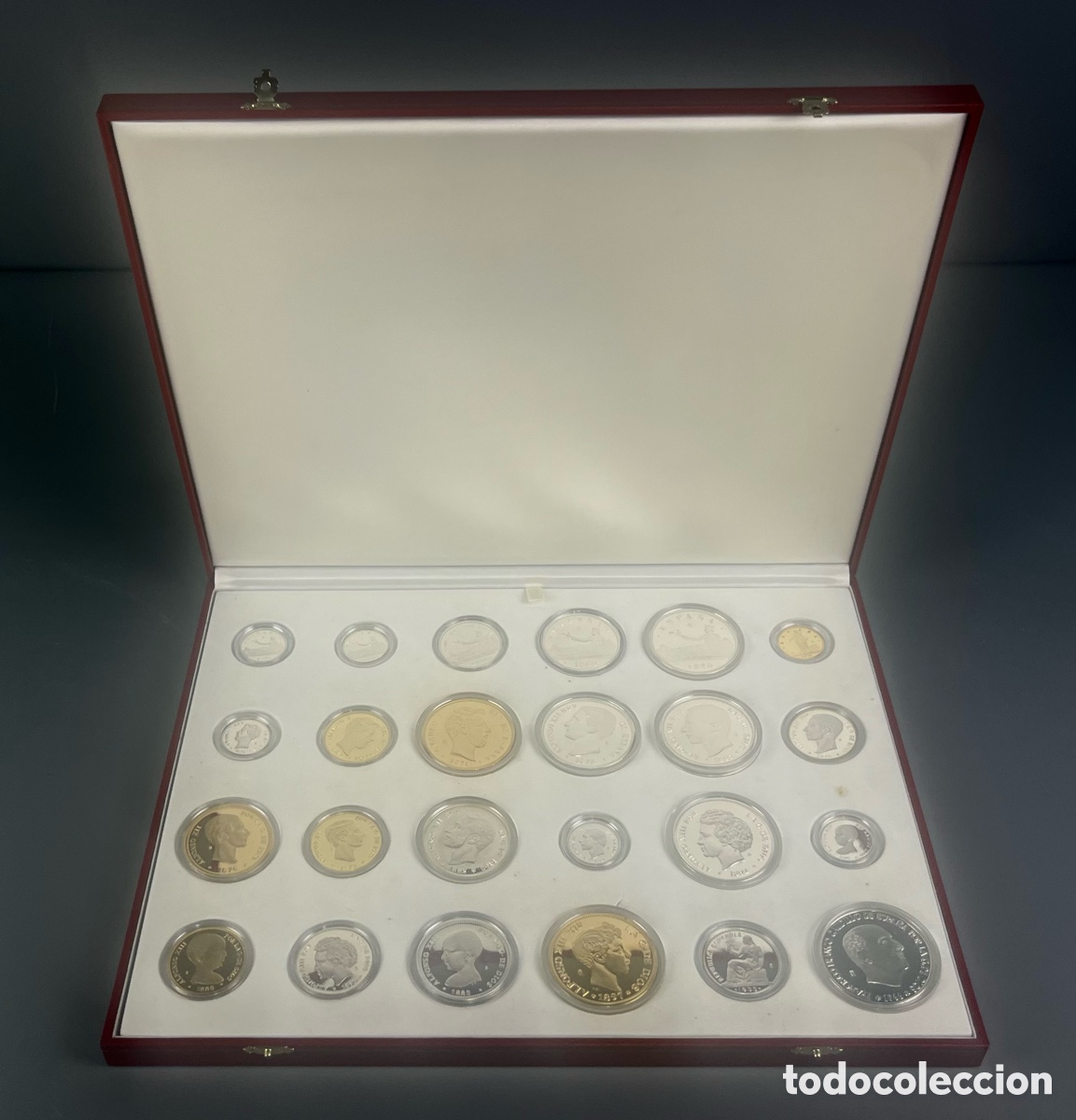 Monedas de Espa&ntilde;a: ESTUCHE 24 MONEDAS DE PLATA Y BA&Ntilde;O DE ORO - HISTORIA DE LA PESETA - CON CERTIFICADO