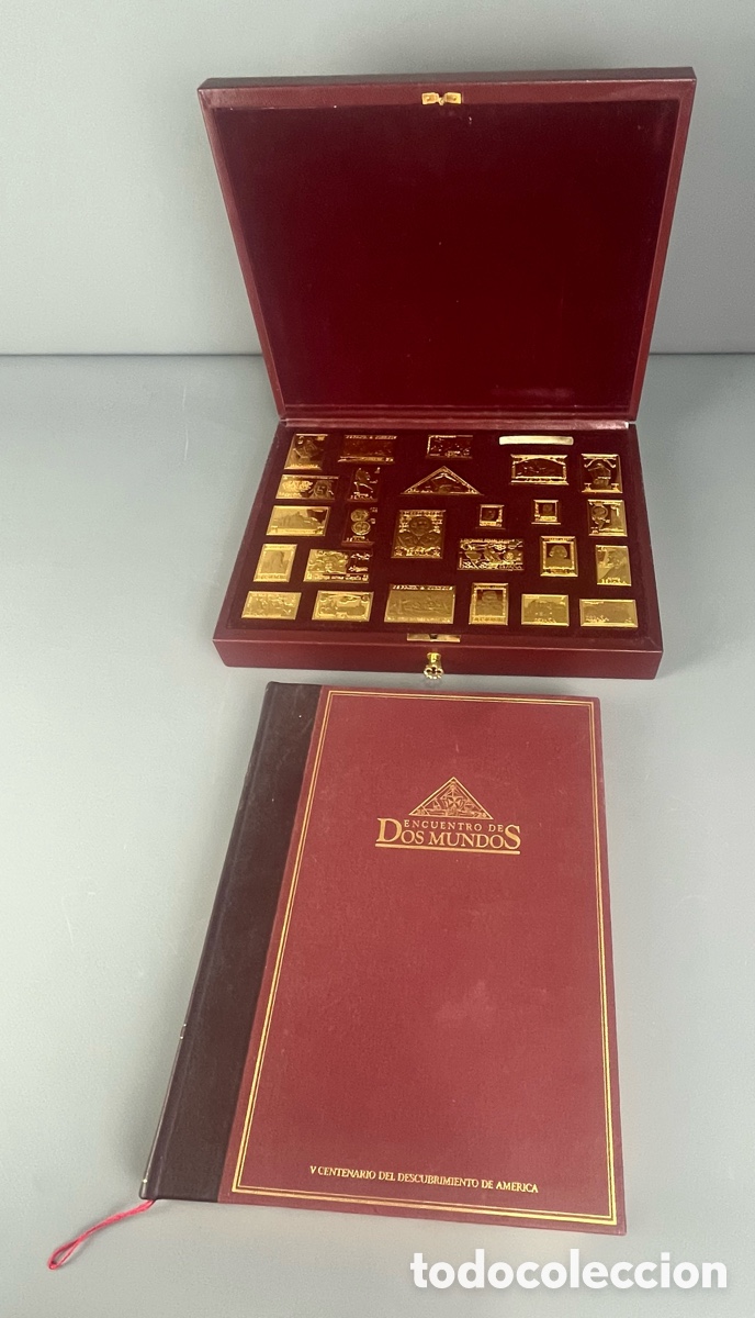 Monedas de Espa&ntilde;a: ESTUCHE 25 SELLOS PLATA DORADA - ENCUENTRO DE DOS MUNDOS - CON LIBRO INCLUIDO