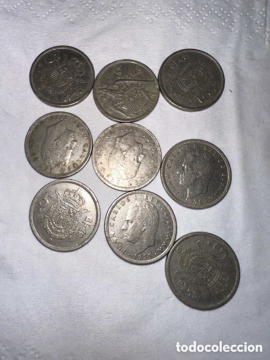 Monedas de Espa&ntilde;a: Lote 9 monedas 1975 de 5 duros Juan carlos I
