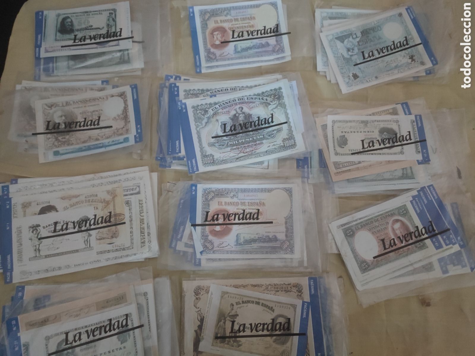 Monnaies d'Espagne: Lote 65 paquetes de 5 billetes cada paquete billetes fascemil muchos modelos diferentes