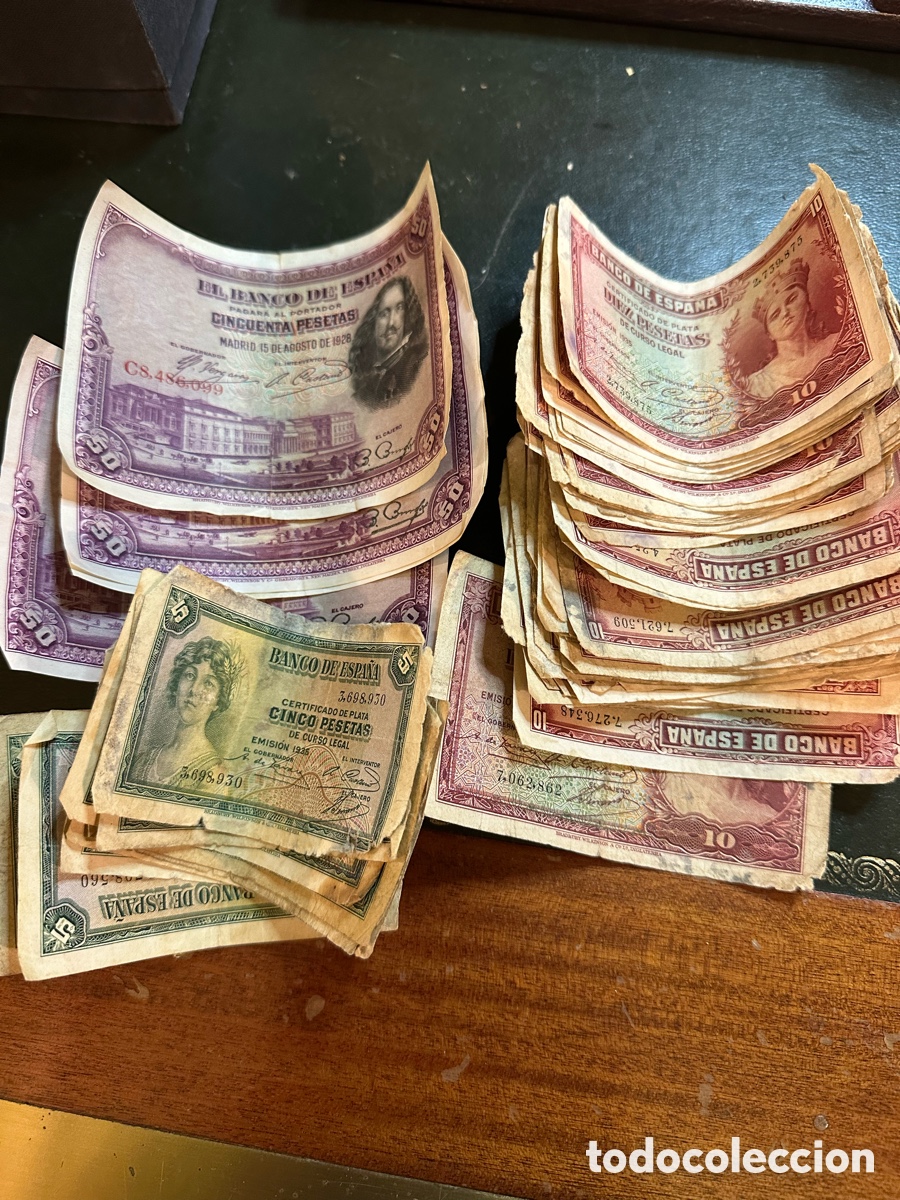 Monedas de Espa&ntilde;a: Lote de billetes pesetas Espa&ntilde;a 50 10 5 pts