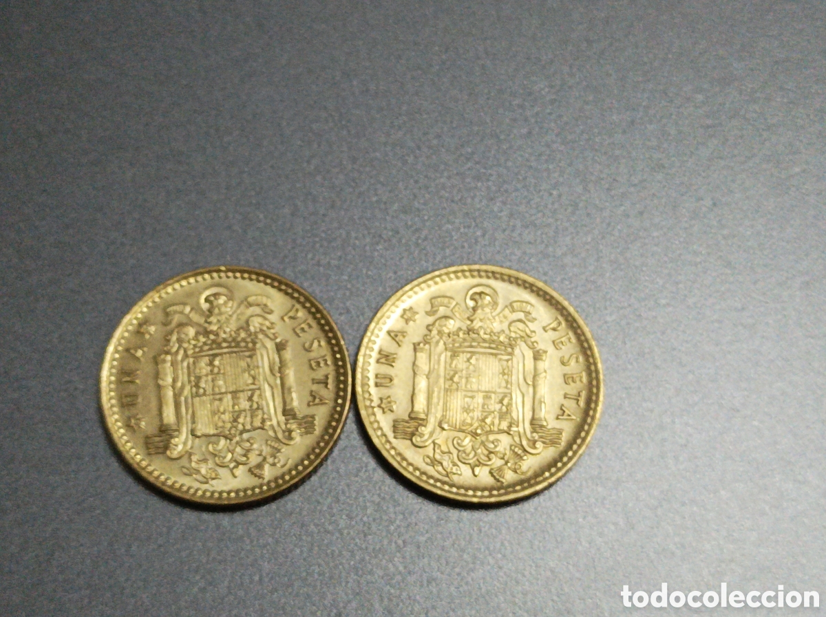 Monedas de Espa&ntilde;a: Lote de 2 monedas de 1 peseta de cobre 1975*78 y 1966*68