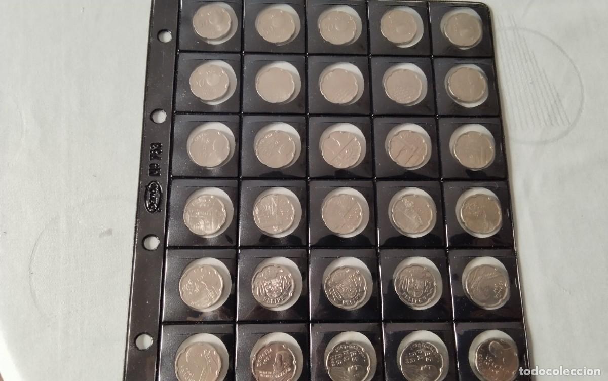 Monedas de Espa&ntilde;a: PAG.PARDO MONTADA CON 30 MONEDAS DE 50 PTS A&Ntilde;OS 90 DIFERENTES A&Ntilde;OS SIN CIRCULAR ALTO VALOR , VER