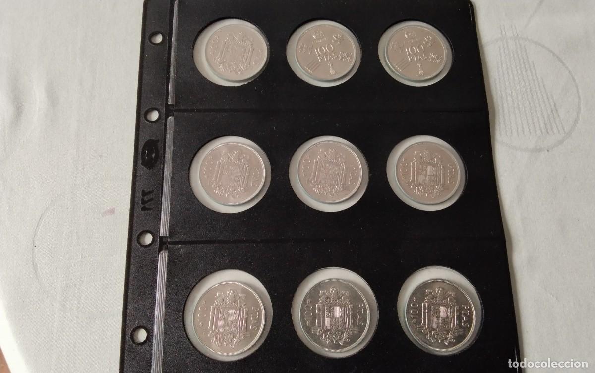 Monedas de Espa&ntilde;a: PAG PARDO MONTADO CON 9 MONEDAS DE 100 PTS 6 (1975) Y 3 (1980) SIN CIRCULAR VER