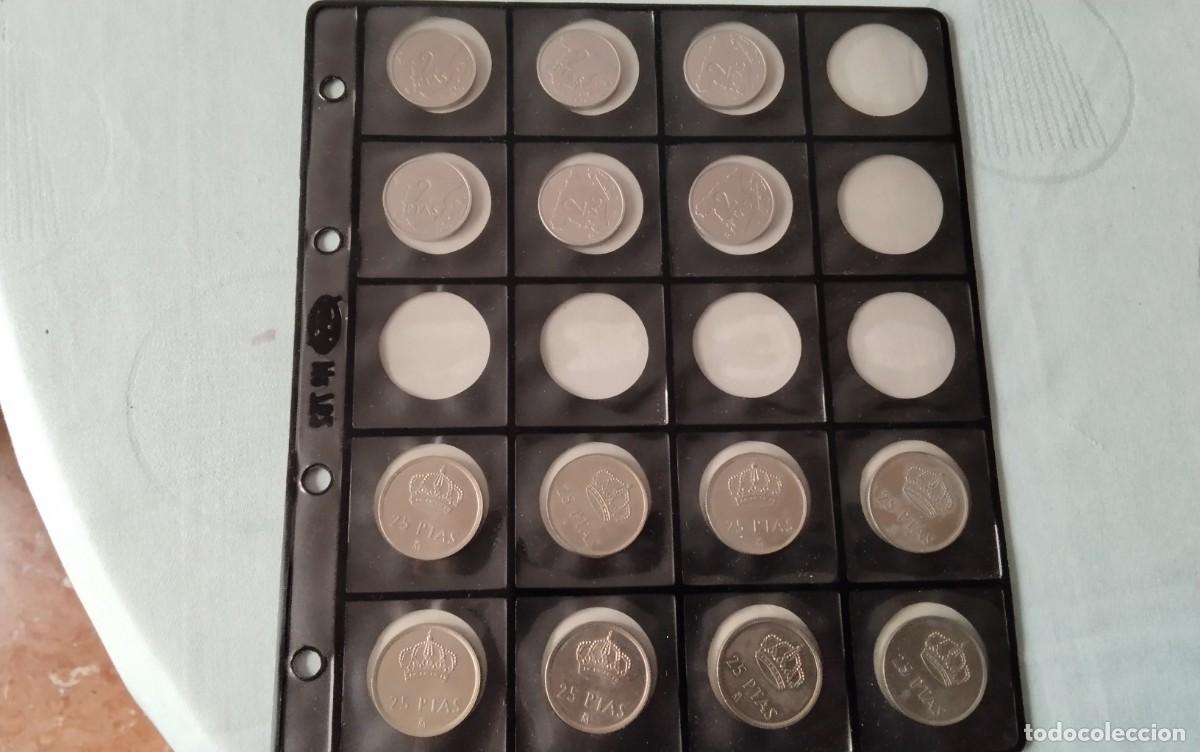 Monedas de Espa&ntilde;a: PAG. PARDO MONTADA CON 6 MONEDAS DE 2 PTS Y 8 MONEDAS 25 PTS DIFERENTES , VER DESCRIPCION