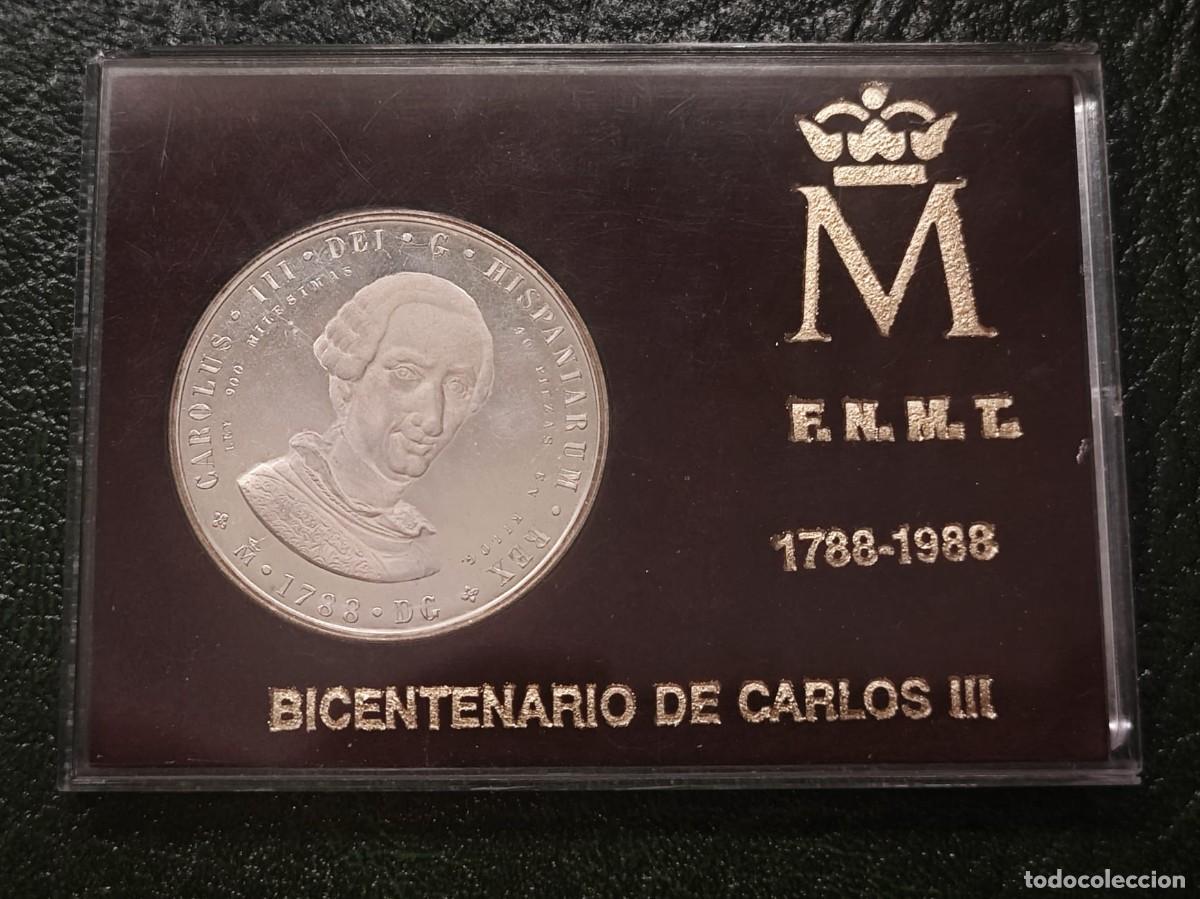 Monedas de Espa&ntilde;a: Bicentenario Carlos III &ndash; 1988 &ndash; Moneda de plata 900 &ndash; FNMT &ndash; Conmemorativa + Medalla cobre