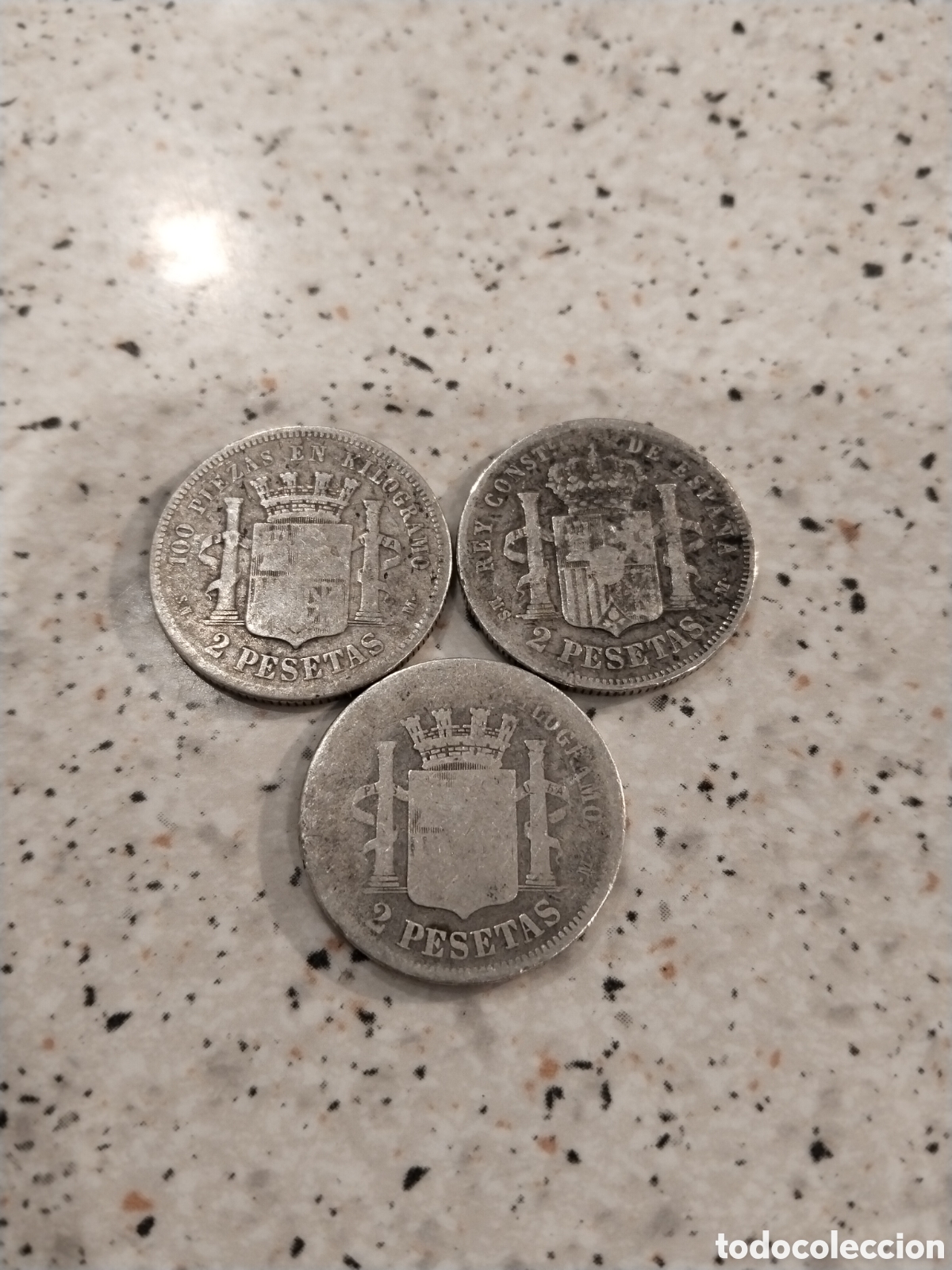 Monedas de Espa&ntilde;a: Lote de 3 Monedas de 2 Pesetas de Plata - Foto 2