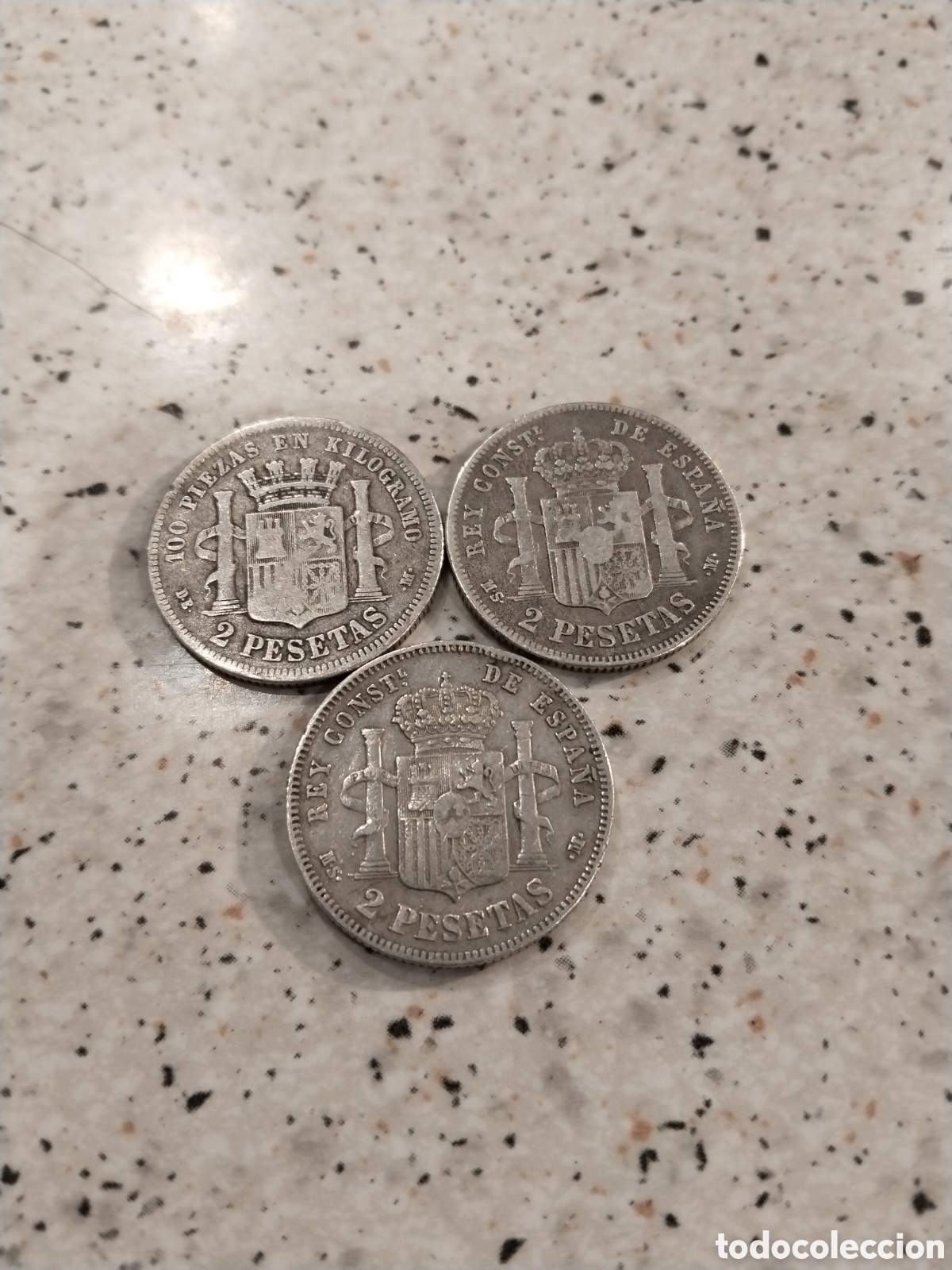 Monedas de Espa&ntilde;a: Lote de 3 Monedas de 2 Pesetas de Plata - Foto 2