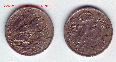 Monedas de Espa&ntilde;a: ALFONSO XIII- 25 CENTIMOS- 1925-MADRID PCS - Foto 1