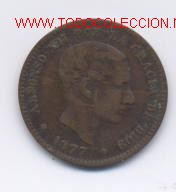 Monedas de Espa&ntilde;a: ALFONSO XII- 5 CENTIMOS-1877 - Foto 1