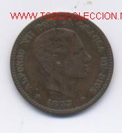 Monedas de Espa&ntilde;a: ALFONSO XII- 5 CENTIMOS- 1877 - Foto 1