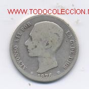 Monedas de Espa&ntilde;a: ALFONSO XII- 1 PESETA- 1876 - Foto 1