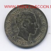 Monedas de Espa&ntilde;a: ALFONSO XII- 5 CENTIMOS- 1877-MBC+ - Foto 1