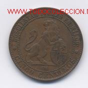 Monedas de Espa&ntilde;a: GOBIERNO PROVISIONAL- 5 CENTIMOS- 1870 - Foto 1