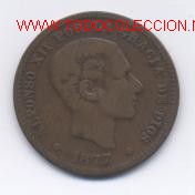Monedas de Espa&ntilde;a: ALFONSO XII- 5 CENTIMOS- 1877-OM - Foto 1