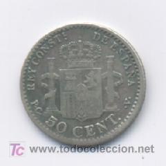 Monedas de Espa&ntilde;a: ALFONSO XIII- 50 CENTIMOS- 1904*1-0-PCV/MBC+ - Foto 2