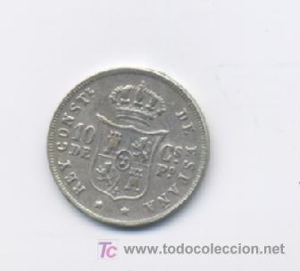 Monedas de Espa&ntilde;a: ALFONSO XII- 10 CENTAVOS-1885-MANILA-MBC+ - Foto 2