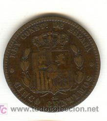Monedas de Espa&ntilde;a: BONITOS CINCO C&Eacute;NTIMOS 1878 ALFONSO XII - Foto 2