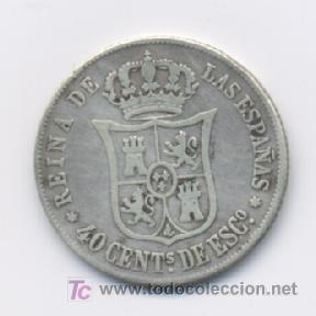 Monedas de Espa&ntilde;a: ISABEL II- 40 CENTIMOS DE ESCUDO- 1864- MADRID - Foto 2