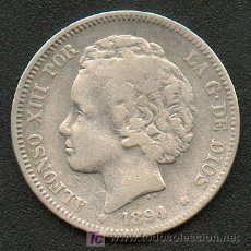 Monedas de España: 2 PESETAS AÑO 1894. DE PLATA DE ALFONSO XIII. MUY ESCASA. AHORRA EN GASTOS AGRUPANDO TUS COMPRAS