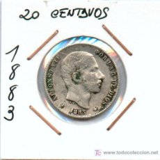 Monedas de España: 20 CENTAVOS DE PESO DE ALFONSO XII PARA FILIPINAS. AÑO 1883