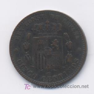 Monedas de Espa&ntilde;a: ALFONSO XII- 5 CENTIMOS- 1878 - Foto 2