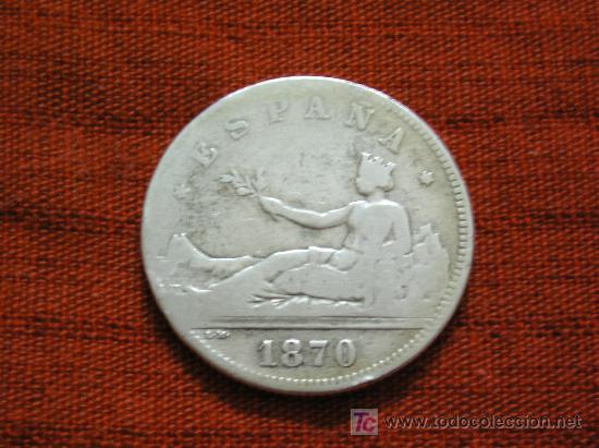 Monnaies d'Espagne: **BONITAS, ----2 PESETAS DE PLATA (1870) ESTRELLAS NO LEGIBLES D.E. .M.&iexcl;&iexcl;EMPIEZA TU COLECCION!!