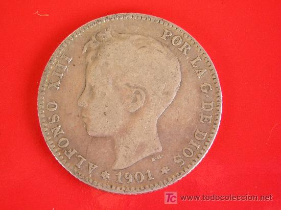 Monedas de Espa&ntilde;a: **PESETA DE PLATA.---ALFONSO XIII (1901)S.M. .V.** &iexcl;&iexcl; EMPIEZA TU COLECCION !! ## N&ordm;6 ##