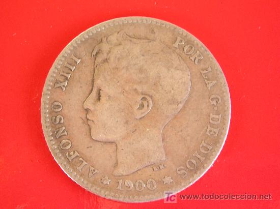 Monedas de Espa&ntilde;a: **PESETA DE PLATA.---ALFONSO XIII (1900)S.M. .V.** &iexcl;&iexcl; EMPIEZA TU COLECCION !! ## N&ordm;2 ##