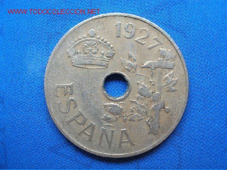 Coins of Spain: 25 c&eacute;ntimos a&ntilde;o 1927