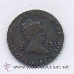 Monedas de Espa&ntilde;a: ISABEL II- 2 MARAVEDIS- 1844-SEGOVIA - Foto 1