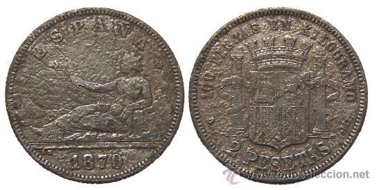 Monnaies d'Espagne: *** BONITAS 2 PESETAS DE LA 1&ordf; REPUBLICA 1870. FALSA DE EPOCA EN CALAMINA ***