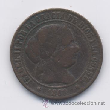 Monedas de Espa&ntilde;a: ISABEL II- 5 CENTIMO DE ESCUDO- 1868- BARCELONA-OM - Foto 1