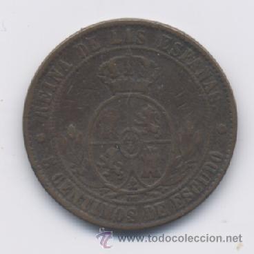 Monedas de Espa&ntilde;a: ISABEL II- 5 CENTIMO DE ESCUDO- 1868- BARCELONA-OM - Foto 2