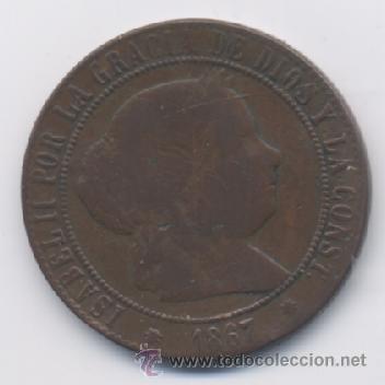 Monedas de Espa&ntilde;a: ISABEL II- 5 CENTIMO DE ESCUDO- 1867- BARCELONA - Foto 1