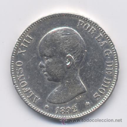 Monedas de España: ALFONSO XIII- 5 PESETAS- 1892*18-92 PGM - Foto 1 - 13435013