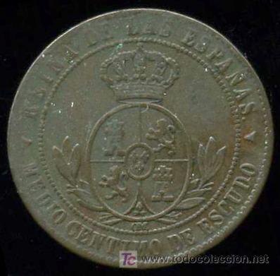 Monedas de Espa&ntilde;a: ISABEL II : 1/2 Centimo de Escudo 1867 Segovia - Foto 2