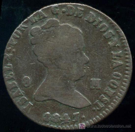 Monedas de Espa&ntilde;a: ISABEL II : 8 Maravedis 1847 Jubia - Foto 1