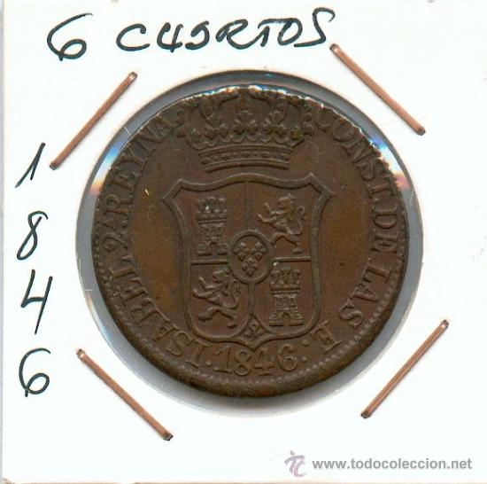 Monedas de Espa&ntilde;a: ISABEL II. 6 CUARTOS A&Ntilde;O 1846 - Foto 1