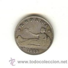 Monedas de España: 44- RAROS 50 CENTIMOS DEL AÑO 1869 DE LA PRIMERA REPÚBLICA. TIPO DE LA MUJER SENTADA. ESTRELLAS CLAR