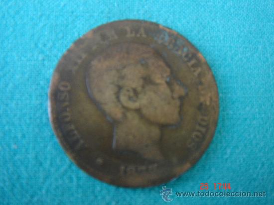 Monedas de Espa&ntilde;a: 10 C&Eacute;NTIMOS DE ALFONSO XII, DE 1877. EN , CON MUCHOS RELIEVES. - Foto 1