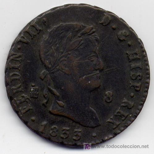 Monedas de Espa&ntilde;a: FERNANDO VII - 8 MARAVEDIS SEGOVIA 1833 - Foto 1