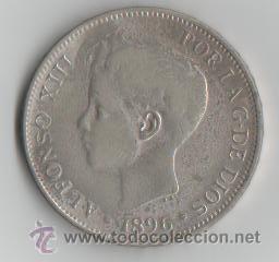 Monedas de Espa&ntilde;a: alfonso xiii 1896 5 pestas pgv - Foto 1