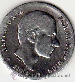 Monedas de Espa&ntilde;a: 20 CENTAVOS DE PESO.........1881...........RARA Y MUY BONITA
