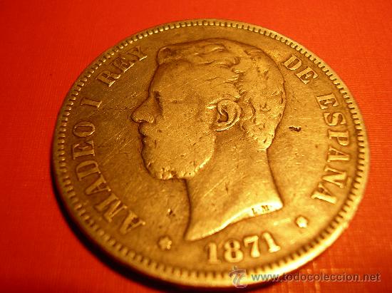Monedas de Espa&ntilde;a: MONEDA DE 5 PESETAS DE AMADEO I --- 1871 - Foto 1