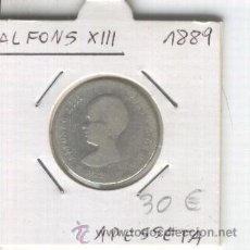 Monedas de España: MONEDA.ANTIGUA.PLATA.RARA.ALFONSO XIII.PELON.AÑO 1889. 1 PESETA. UNA. AÑO MUY RARO. . Lote 26787306