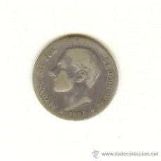 Monedas de España: 22-MUY RARA PESETA DEL AÑO 1881 ALFONSO XII. ESTRELLAS NO VISIBLES. ACUÑACIÓN DE SÓLO 798809 PIEZAS.