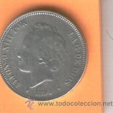 Monedas de España: MONEDA. ANTIGUA DE PLATA. DURO. CINCO PESETAS. 5 PESETAS.ALFONSO XIII.BUCLES.AÑO 1894. ANEPIGRAFA.. Lote 316872763