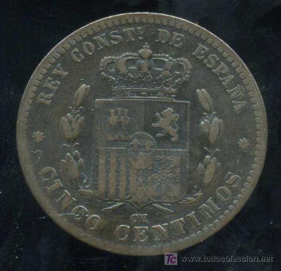Monedas de Espa&ntilde;a: ALFONSO XII : 5 Centimos 1878  MBC- - Foto 2